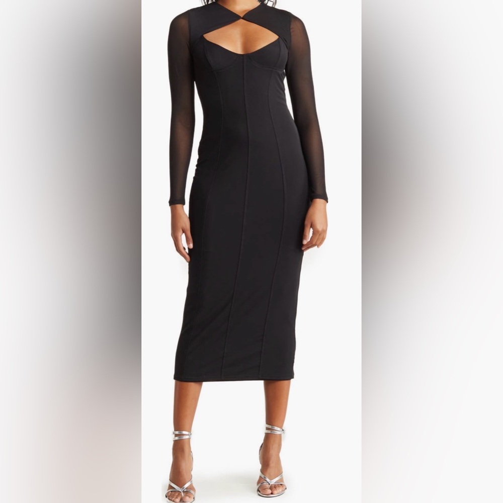 AFRM Lago Dress Long Sleeve Mesh - Noir - Picture 3 of 3